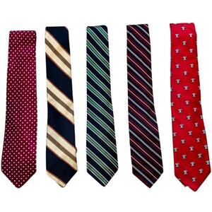 Vintage Redwood & Ross Silk Blend 5 Ties BUNDLE Striped Polka Dot Red Blue Green